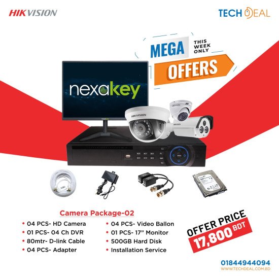 Hikvison 4 piece HD Camera full package setup