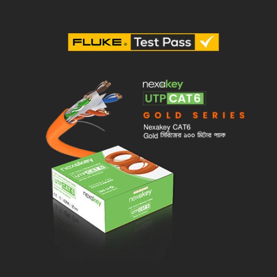 Nexakey NX-GLD56C6 Cat6 100M UTP Network Cable – CCA, 23AWG, Fluke Tested, High-Speed Ethernet Data Cable