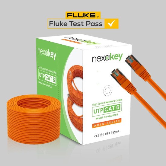 Nexakey NX-GLD56C6 Cat6 100M UTP Network Cable – CCA, 23AWG, Fluke Tested, High-Speed Ethernet Data Cable Nexakey NX-GLD56C6 Cat6 100M UTP Network Cable – CCA, 23AWG, Fluke Tested, High-Speed Ethernet Data Cable